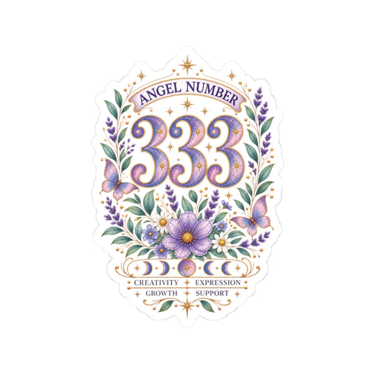 333 Angel Number Sticker, Creativity Vinyl Sticker, Growth & Expression Celestial Sticker, Spiritual Numerology Gift