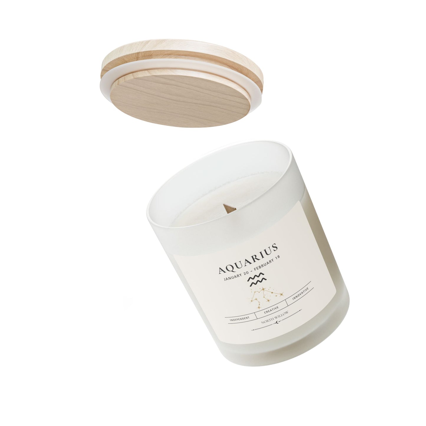 Aquarius Zodiac Candle | Coconut Soy Candle | Astrology Gift | 11 oz Wooden Wick Candle